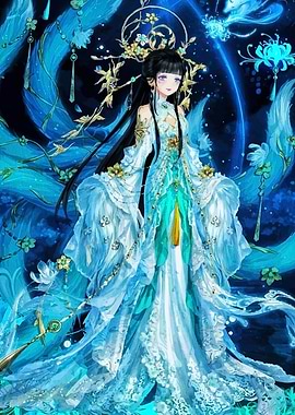Elegant Woman in Blue Fantasy Gown