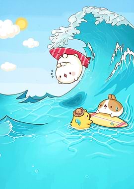 Cute Animals Surfing Cartoon