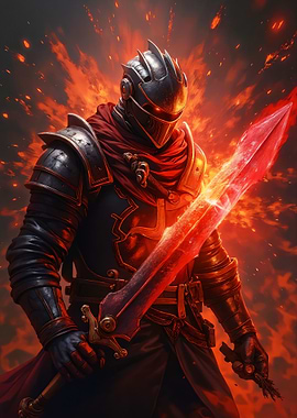 Fiery Knight with Glowing Sword