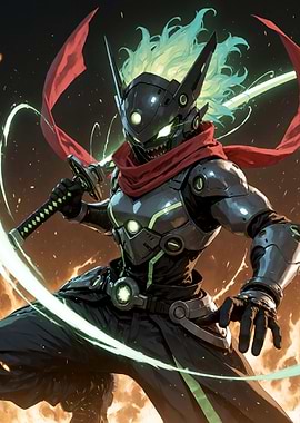 Cyberpunk Ninja Warrior with Sword