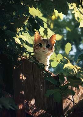 Cat on Fence in Garden