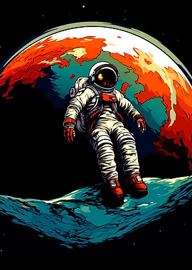 Astronaut in Space with Planet