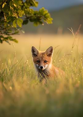 Cute Fox in Grassy Field