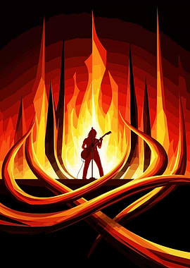 Fiery Guitarist Silhouette
