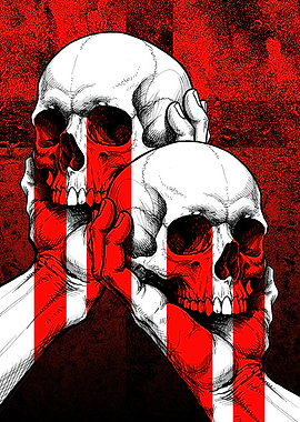 Two Skulls with Red Stripes