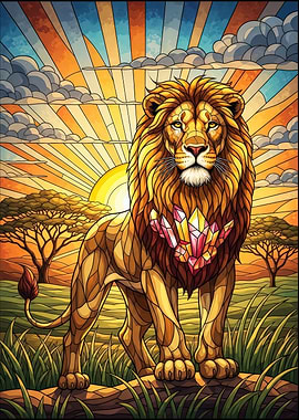 Stained Glass Lion at Sunset
