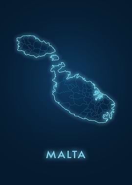 Malta Map Neon Outline