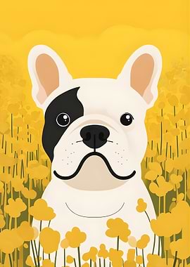 French Bulldog in Yellow Flower Field