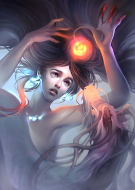 Mystical Woman with Orb and Dragon