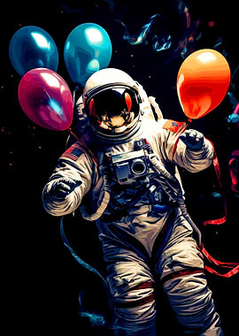 Astronaut with Balloons in Space
