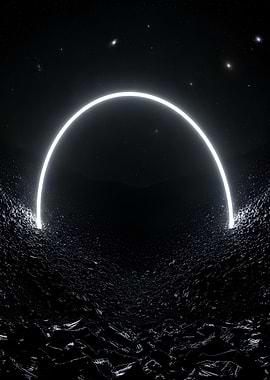 Neon Archway in Dark Landscape