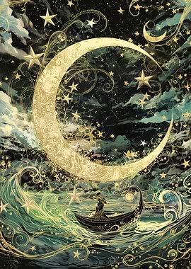 Celestial Voyage: Moonlit Sea Journey
