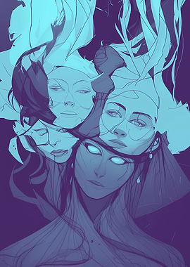 Abstract Faces in Blue and Purple