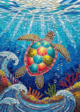 Mosaic Sea Turtle Underwater