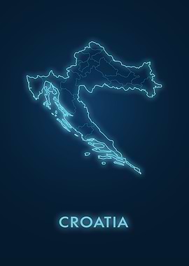 Blue Neon of Croatia Map