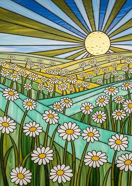 Daisy Field Stained Glass Art