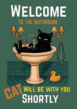 Cat in Bathroom Sink Illustration