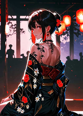 Anime Girl in Kimono with Tattoos