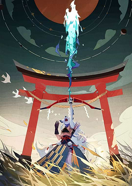 Anime Archer at Torii Gate