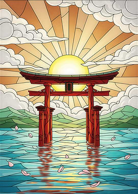 Japanese Torii Gate Stained Glass