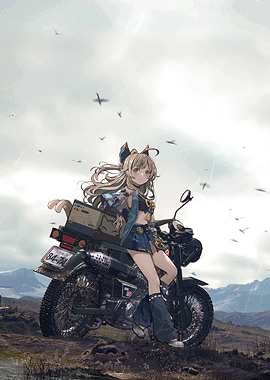 Girl on Motorcycle Landscape Art