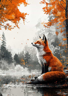 Fox in Autumn Landscape