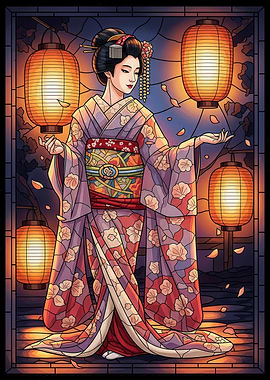 Geisha Stained Glass