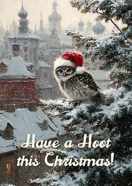 Have a Hoot This Christmas - Owl in Snowy Cityscape