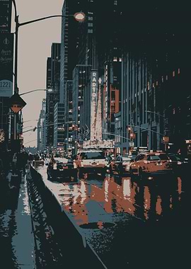 Rainy New York City Street Scene