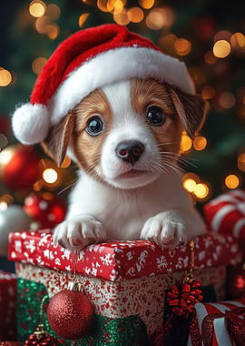 Christmas Puppy in a Gift Box