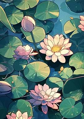 Water Lilies in a Pond