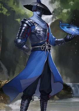 Blue-clad Warrior with Magical Orb