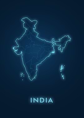 India Map Neon Blue