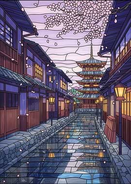 Japanese Pagoda Stained Glass