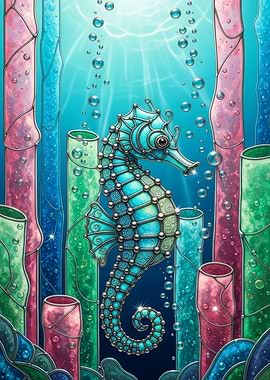 Ornate Seahorse Stained Glass
