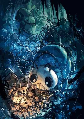 Hollow Knight Grub and Knight Illustration