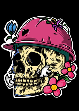 Floral Skull with Hard Hat Illustration