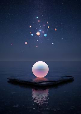 Orb on Stone with Planets Above