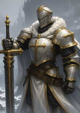 Knight in shining armor with sword