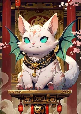 Winged Cat in Asian Setting