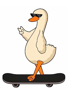 Cool Duck on Skateboard Cartoon