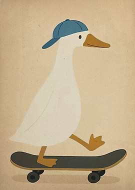 Goose on Skateboard with Blue Cap