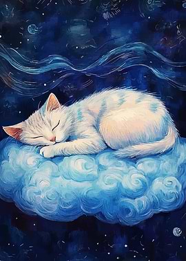 Sleeping Cat on Cloud Painting