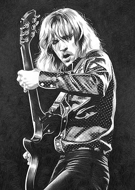 Guitarist in Black and White Drawing