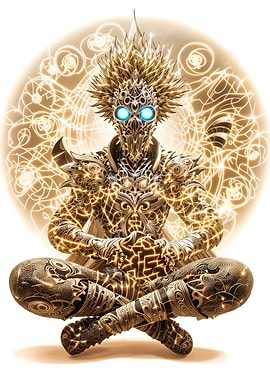 Golden Meditating Figure with Glowing Eyes