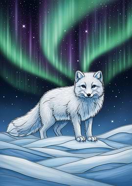 Arctic Fox Under Aurora Borealis