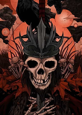 Skull King with Raven and Sword