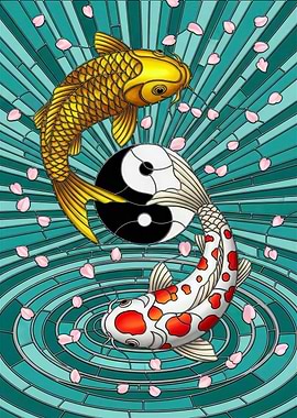 Koi Fish Yin Yang Stained Glass