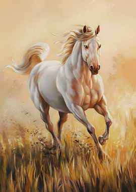 Running White Horse Painting