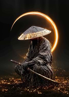 Samurai Warrior with Glowing Crescent